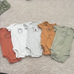 Carter's Safari Friends Bodysuits - Rust, White, Gray, Mustard, Sage